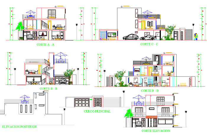 House small family autocad plans drawings two story villas dwg cad file blocks model models dwgmodels